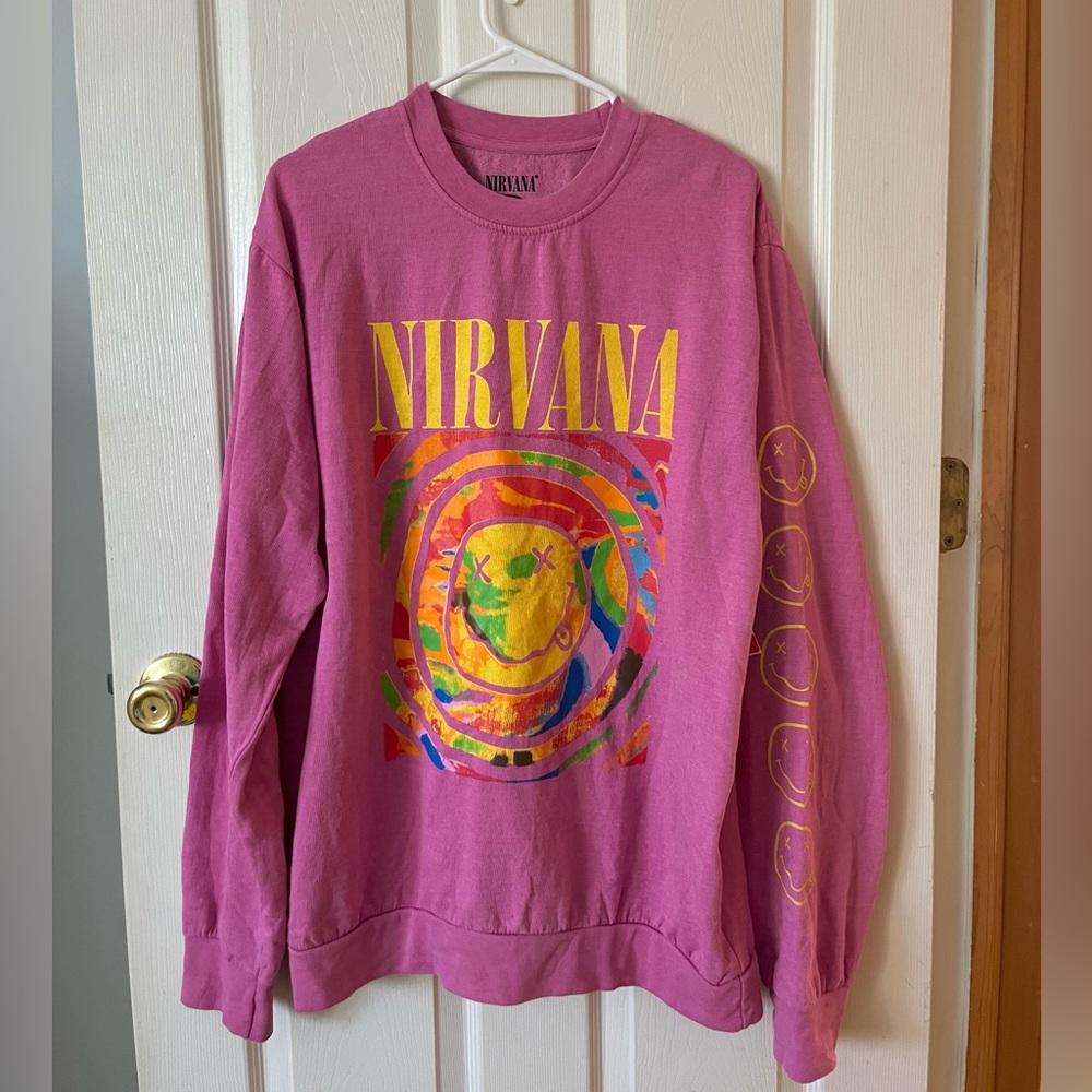 hot pink oversized nirvana crewneck